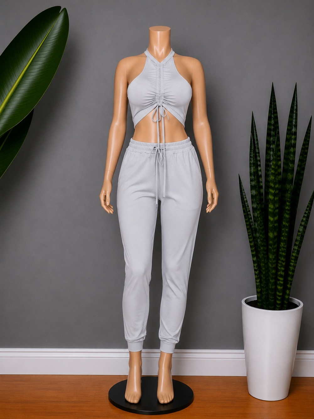 Women’s Light Gray Drawstring Jogger Pants